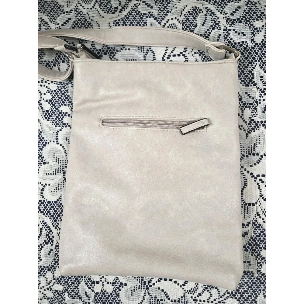 Boutique To U Crossbody Bag Lt Gray Flower Accent Adjustable Strap Fabric Inside